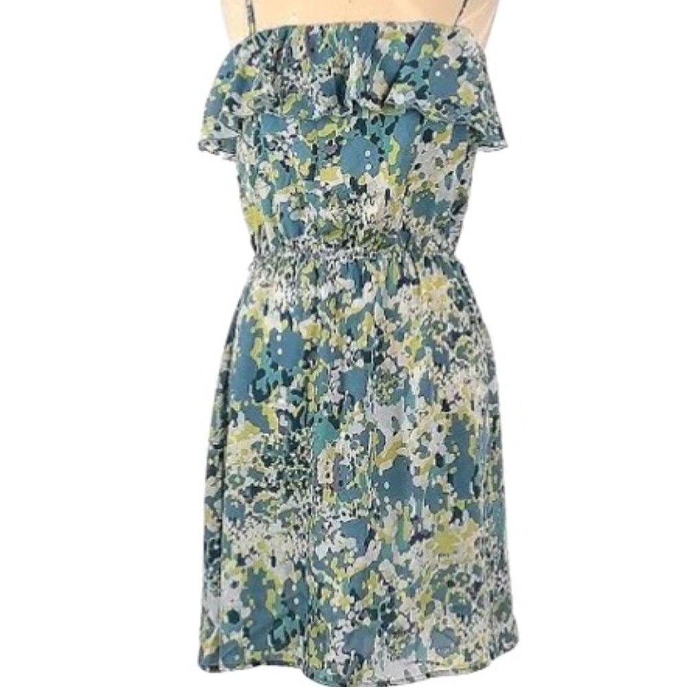 Daisy Fuentes Casual Mini Dress Sleeveless Blue Yellow White Fun Floral Design